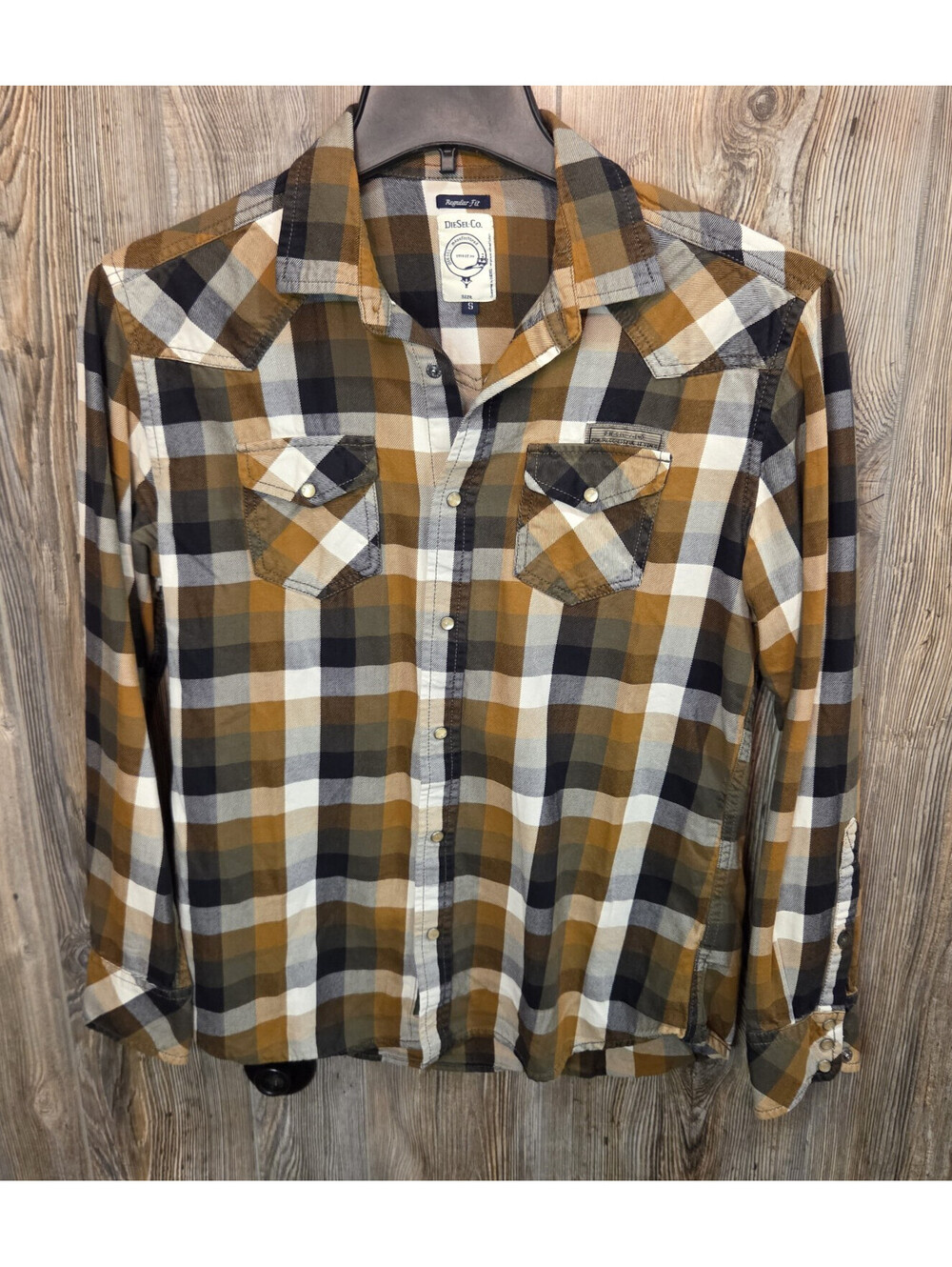 Diesel Regular Fit Men Size Small Check Flannel Long Sleeve Classic Snap Shirt